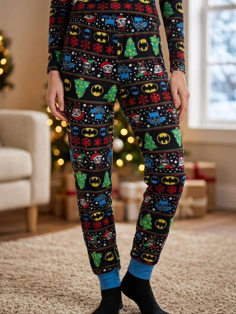 DC Comics Batman Joker Harley Quinn Christmas Fleece Pajama Pants Women XS Pjs